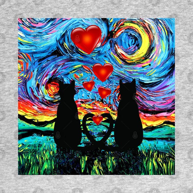 van Gogh's Cats In Love (with hearts) by sagittariusgallery